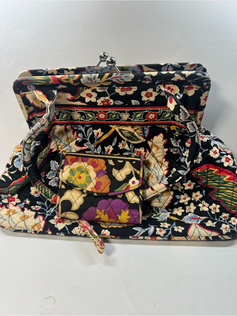 Vera Bradley Nouveau Bloom Kisslock Satchel with Matching Wallet - Picture 4 of 5
